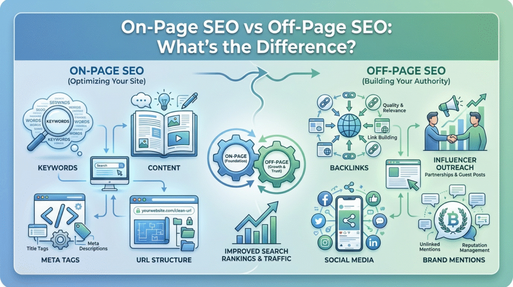 Image describing "On Page SEO & Off Page SEO difference"